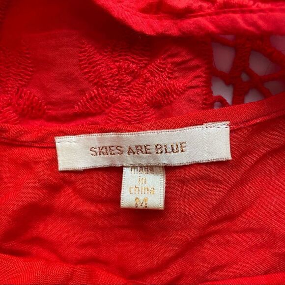 ANTHROPOLOGIE | SKIES ARE BLUE red orange embroidered blouse w/ inner tank sz M - Picture 5 of 9